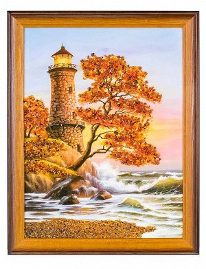 Яркая картина с морским пейзажем, украшенная янтарём «Пурпурный закат» 45 см (В) х 35 см (Ш), 808906057