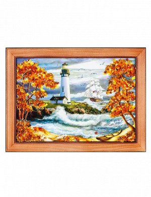 Яркая картина, украшенная натуральным янтарём «После шторма» 17 см (В) х 24 см (Ш), 808906087