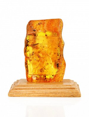 Резьба на натуральном цельном янтаре с природной корочкой «Андрей Первозванный», 905303134