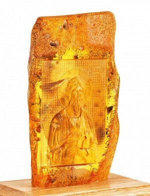 Резьба на натуральном цельном янтаре с природной корочкой «Андрей Первозванный», 905303134