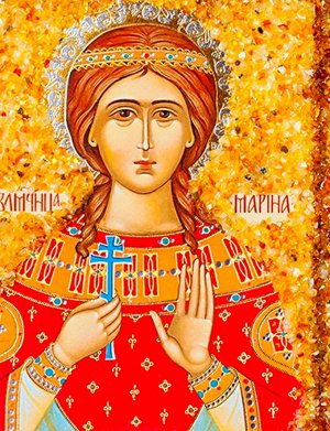 Именная икона, украшенная натуральным янтарём «Святая великомученица Марина», 906904427