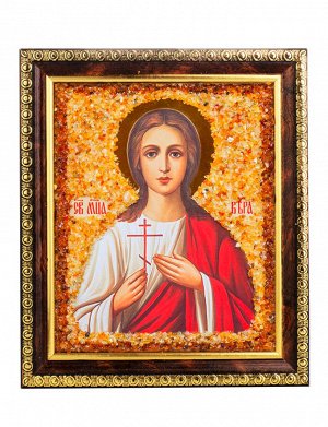 Именная икона, украшенная натуральным янтарём «Святая великомученица Вера»