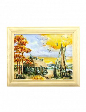 «Дом рыбака». Небольшая картинка горизонтального формата, украшенная янтарем, 5068211081