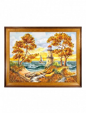 Горизонтальное панно с натуральным янтарем «Морской пейзаж», 5068212046