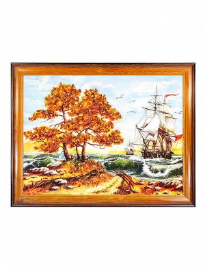Картина горизонтальной ориентации с россыпью натурального янтаря «На всех парусах», 6068203320
