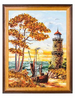 Вертикальная картина с россыпью натурального балтийского янтаря «Рыбацкая лодка», 6068203334