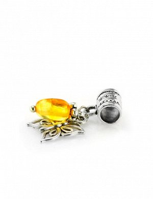 Подвеска-шарм для европейского браслета с натуральным янтарём лимонного цвета «Бабочка», 609410010