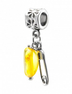 Подвеска-шарм с натуральным лимонным янтарём «Булавка», 709403204