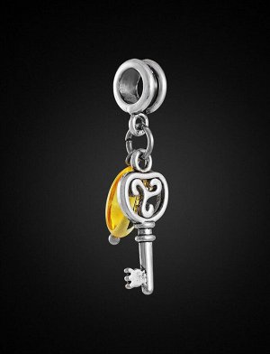 Подвеска-шарм для браслета PANDORA с натуральным янтарём «Ключик», 809408064