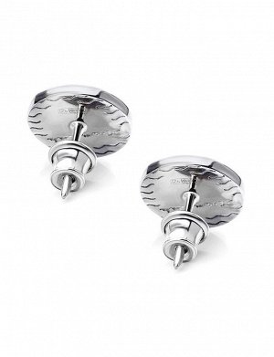 Круглые серьги-пусеты из серебра и вишнёвого янтаря «Монако». Янтарь®