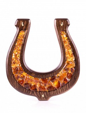 Ключница из дерева, украшенная натуральным балтийским янтарём «Подкова»