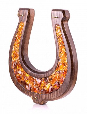 Ключница из дерева, украшенная натуральным балтийским янтарём «Подкова», 605512129