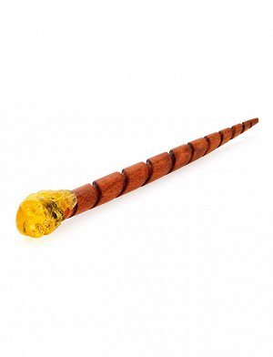 Китайская шпилька для волос из древесины ореха и натурального балтийского янтаря «Сова», 710307213