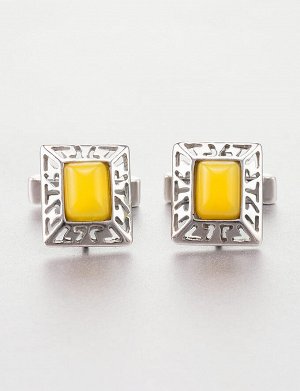 Яркие стильные запонки из серебра и натурального медового янтаря «Итака», 710501065