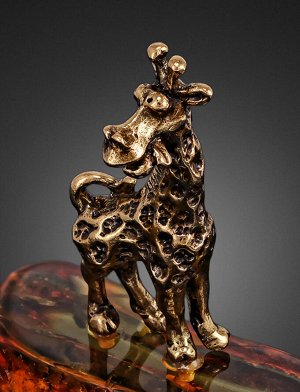 Очаровательный сувенир из латуни и натурального янтаря «Весёлый жираф», 805505002