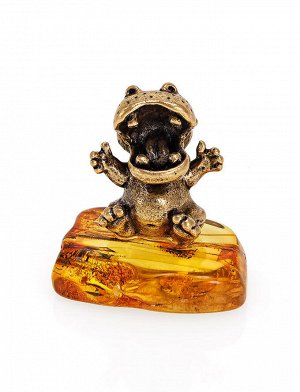 Сувенирная фигурка с натуральным цельным янтарём «Довольный бегемот»