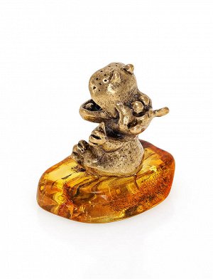Сувенирная фигурка с натуральным цельным янтарём «Довольный бегемот», 805505003