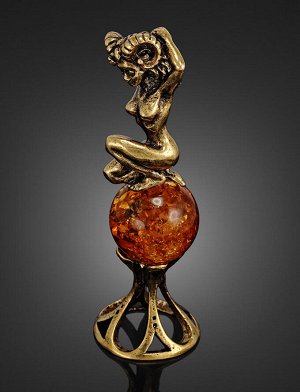 «Овен». Сувенирная фигурка из латуни с натуральным янтарём