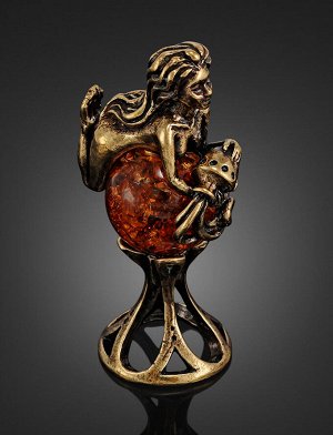 «Водолей». Сувенирная фигурка из серии «Знаки Зодиака» из латуни и янтаря, 805505013