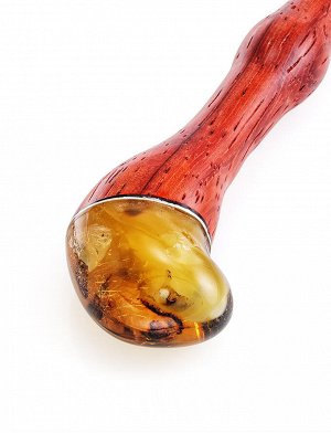 Эффектная яркая шпилька из древесины падука и натурального янтаря, 810309064