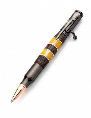 Необычная дизайнерская ручка с натуральным янтарём и древесиной венге, 810603212