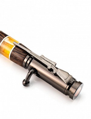 Необычная дизайнерская ручка с натуральным янтарём и древесиной венге, 810603212