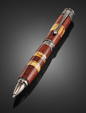 Необычная ручка из акации, украшенная натуральным янтарём, 810605295