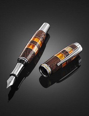 Перьевая ручка из древесины венге и натурального янтаря «Индонезия», 810605296