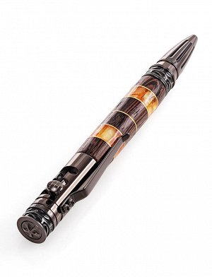 Ручка в оригинальном дизайне с натуральным янтарём и деревом, 810605301