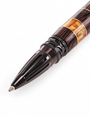 Ручка в оригинальном дизайне с натуральным янтарём и деревом, 810605301