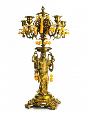 Роскошный антикварный канделябр, украшенный состаренным янтарём «Ангел»