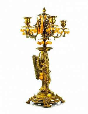 Роскошный антикварный канделябр, украшенный состаренным янтарём «Ангел», 905504051