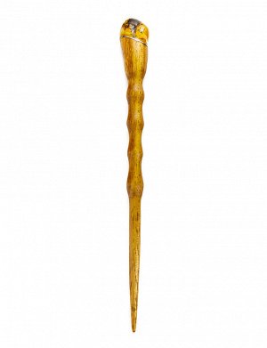 Шпилька для волос авторской работы из дерева и натурального янтаря, 910302011