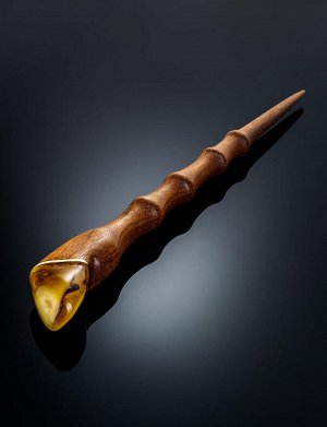 Китайская заколка-палочка для волос из палисандра и натурального балтийского янтаря, 910302012