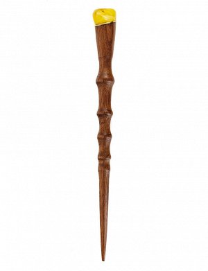 Палисандровая шпилька для волос, украшенная натуральным янтарём, 910302013