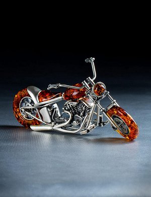 Сувенир-мотоцикл из натурального янтаря с серебром «Harley Davidson», 505508421