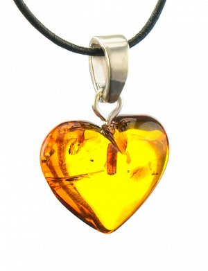 Кулон в форме сердца из натурального балтийского янтаря и серебра, 605407086