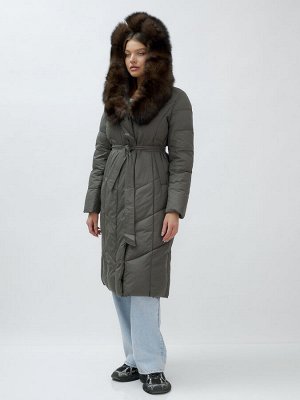 Пальто женское зимние с мехом песец люкс класса серого цвета 625Sr