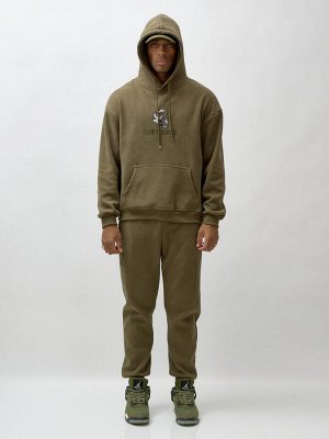 Спортивный костюм мужской демисезонный на флисе цвета хаки 332Kh