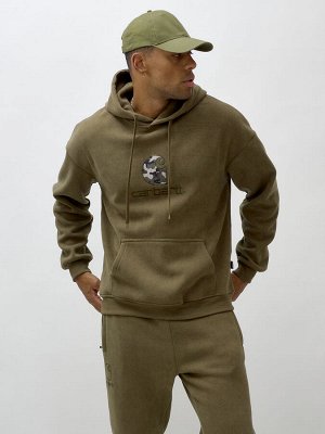 Спортивный костюм мужской демисезонный на флисе цвета хаки 332Kh