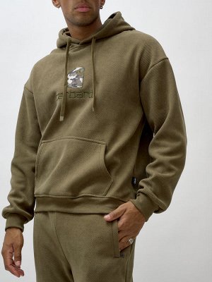 Спортивный костюм мужской демисезонный на флисе цвета хаки 332Kh