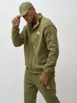 Спортивный костюм мужской демисезонный на флисе цвета хаки 339Kh