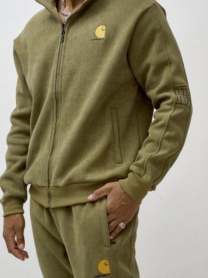 Спортивный костюм мужской демисезонный на флисе цвета хаки 339Kh