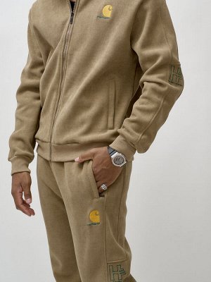 Спортивный костюм мужской демисезонный на флисе коричневого цвета 339K