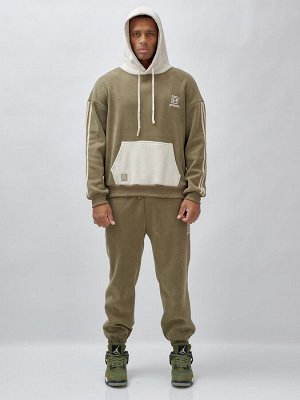 Спортивный костюм мужской демисезонный на флисе цвета хаки 325Kh