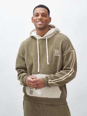 Спортивный костюм мужской демисезонный на флисе цвета хаки 325Kh