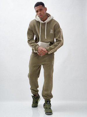 Спортивный костюм мужской демисезонный на флисе цвета хаки 325Kh