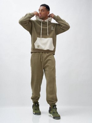 Спортивный костюм мужской демисезонный на флисе цвета хаки 325Kh