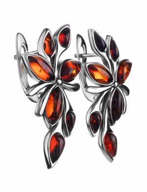 Нежные серебряные серьги с натуральным балтийским янтарём коньячного цвета «Жасмин», 606506075