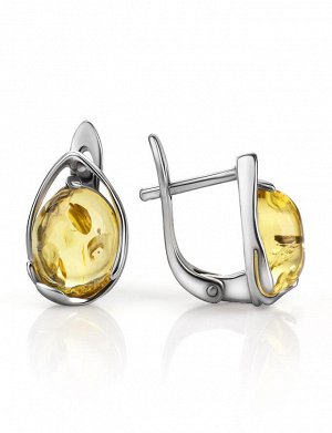 Нежные серебряные серьги со вставками из натурального лимонного янтаря «Селена», 606506149